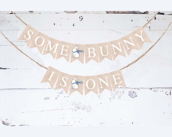 Blue Some Bunny Is One Banner | Easter First Birthday Party Decor