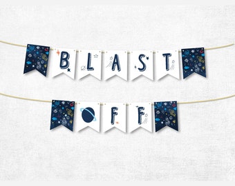 Blast Off Banner, Space Birthday Party Decor, Rocket Party Decor, Astronaut Decorations, Blast Off Cardstock Banner, Cardstock Banner