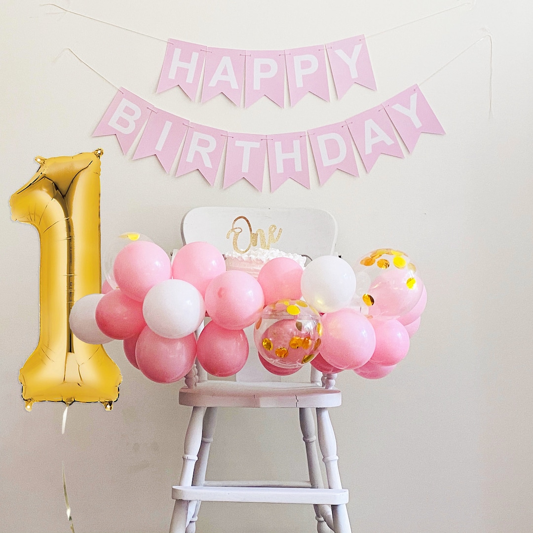Pink Gold and White 1st Birthday Collection, Pink and Gold Balloon ...
