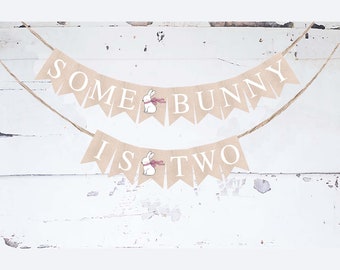 Pink Some Bunny Is Two Banner | Easter Second Birthday Party Decor