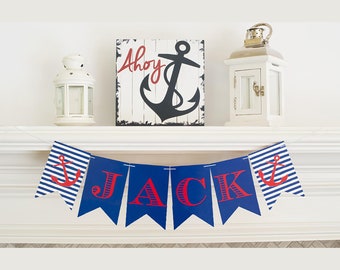 Nautical Party Banner,  Nautical Theme Birthday Banner,  Anchor Name Sign, Nautical Decor, P023