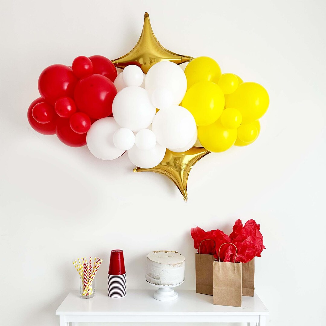 Red, Yellow, White Balloon Garland, Gold Star Point Balloon Garland ...
