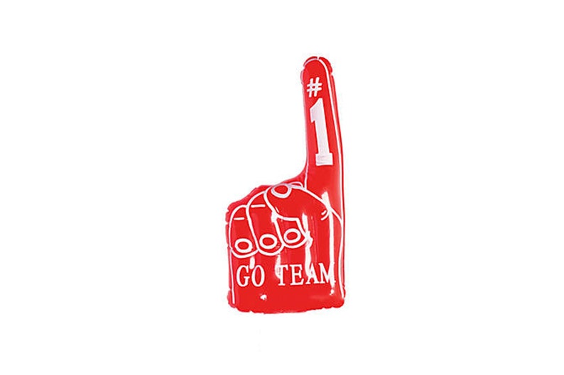 May include: Red foam finger with the number "#1" and the words "GO TEAM" printed on it.
