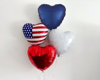 USA Heart Balloons | Memorial Day Balloons | Fourth of July Balloon Bouquet | Patriotic Party Decor