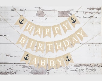 Banner di ancoraggio personalizzato di buon compleanno, banner di cartoncino, decorazioni per feste di compleanno nautiche, cartello per feste di compleanno nautiche, PB276