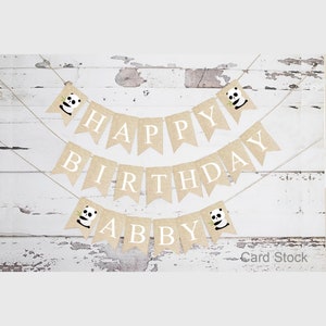 Banner personalizado de panda de feliz aniversário, faixa de estoque de cartões, decorações de festa de aniversário do zoológico, festa de aniversário do pequeno panda, PB214