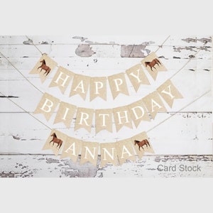 Personalisierte alles Gute zum Geburtstag Pferd Banner, Karte Lager Banner, Bauernhof Pferd Geburtstag Party Dekorationen, Barnyard Geburtstagsparty, PB239