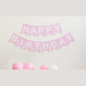 Pink & Weiß Happy Birthday Banner, Rosa Geburtstagsgirlande, Baby Pink Happy Birthday Schild, P185