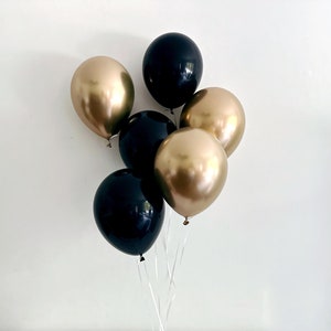 Celebration Decorations, Birthday Party Decor, Anniversary Balloons, Graduation Decor, Black and Gold Balloons Set of 6