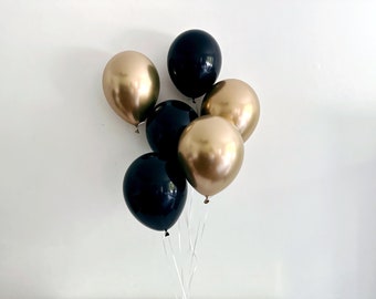 Celebration Decorations, Birthday Party Decor, Anniversary Balloons, Graduation Decor, Black and Gold Balloons Set of 6