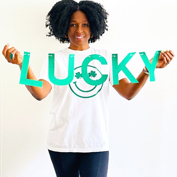 Lucky Glitter Banner, St Patrick's Day Banner, March Birthday Banner, St Patrick's Day Decorations, LB008 Il_570xn
