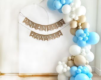 One Silly Goose 1st Birthday | Boy Party Decoration | First Birthday Party | Goose Balloon Arch | Blue Balloon Garland