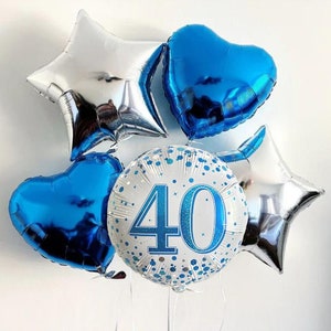 Decoration Anniversaire 40 Ans Homme, 40e Ballon Anniversaire Bleu Argent,  Joyeu