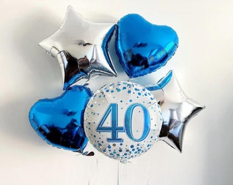 40th Birthday Balloons, Happy 40th Birthday Balloon, Birthday Party Decorations, Milestone Birthday Decorations, Blue and Silver Party Decor