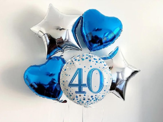 Decorazioni Compleanno 40 Anni, Blu Argento 40 Striscione Buon Palloncini Compleanno Uomo Donna 40 Anni Triangolari Ghirlanda Addobbi Compleanno 40 Compleanno Decorazione Confetti Balloons