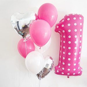 Pink 1 Balloon, First Birthday Decorations, Girl First Birthday Balloons, Polka Dot 1 Balloon, Pink Party Decorations, 1st Birthday COL102
