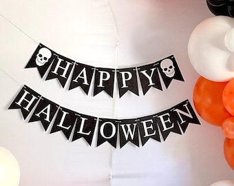 Happy Halloween Banner | Halloween Party Decorations | October Birthday Party | Spooky Season | Skull Banner