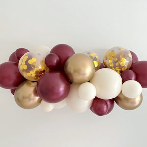 Burgundy, Cream, Gold Balloon Garland, Anniversary Party Decor, Burgundy & Gold Balloons, Balloon Party Kit