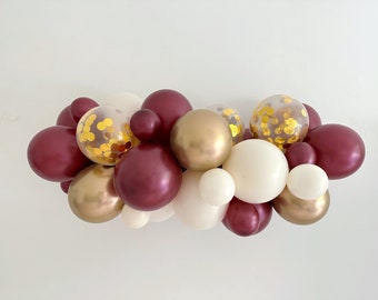 Burgundy, Cream, Gold Balloon Garland, Anniversary Party Decor, Burgundy & Gold Balloons, Balloon Party Kit