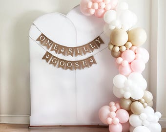 One Silly Goose 1st Birthday | Girl Party Decoration | First Birthday Party | Goose Balloon Arch | Pink Balloon Garland