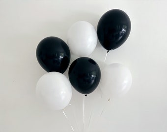 Celebration Decorations, Birthday Party Decor, Anniversary Balloons, Graduation Decor, Black and White Balloons Set of 6