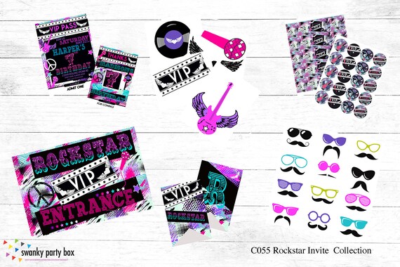 Digital Rockstar Birthday Party Glam Girl Printable Kit, Birthday Party Instant Download, C055DC Il_570xn