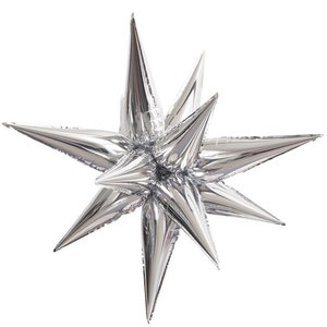 40&quot; Jumbo Silver Starburst Balloon, Galactic Star Shaped Foil Balloon, Silver Accent Balloon