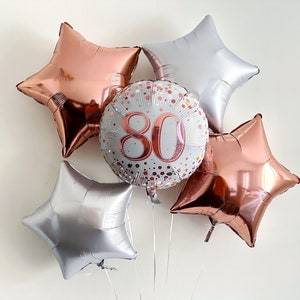 80th Birthday Balloons, Happy 80th Birthday Balloon, Birthday Party Decor, Milestone Birthday Decorations, Rose Gold, Silver Party Decor
