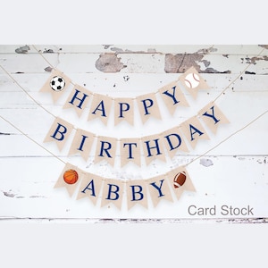 Personalized Sports Banner, Happy Birthday Banner, Soccer, Basketball, Baseball, Football Birthday Party, Sporty Party Decor, P375