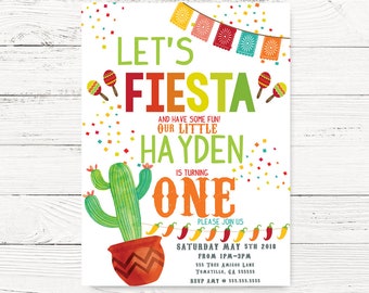 Fiesta  1st Birthday, Baby Boy Cactus First Birthday Fiesta Invitations, Fiesta Themed Party, First Birthday Invitation, C099