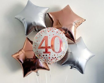 40th Birthday Balloons, Happy 40th Birthday Balloon, Birthday Party Decor, Milestone Birthday Decorations, Rose Gold, Silver Party Decor