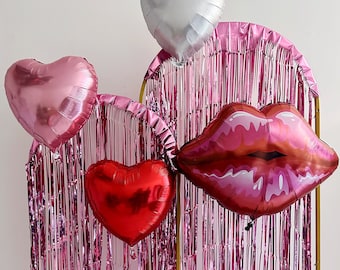 Lips Balloons, Valentine's Day Hearts, Pink Heart Balloon Set, Valentines Day Decor, Lip Shaped Balloon Props | Valentine's Day Balloons