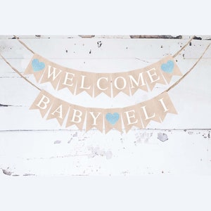 Personalizzato Welcome Baby Blue Heart Banner, Card Stock Banner, Boy Baby Shower Party Decorations, Baby Sprinkle Sign, PB986