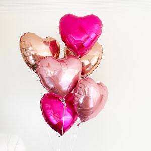 Pink Heart Balloon Set | Valentines Day Decor | Foil Heart Shaped Balloon Props | Mother's Day Balloons