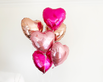 Pink Heart Balloon Set | Valentines Day Decor | Foil Heart Shaped Balloon Props | Mother's Day Balloons