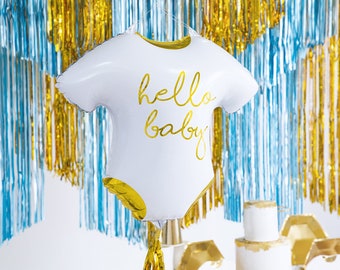 Hello Baby Onesie  Balloon | White and Gold Baby Shower Decor | Gender Neutral Baby Shower | Gold Baby Onesie Shaped Mylar Balloon