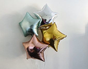 Gold, Rose Gold, Mint and Silver Star Balloons, Birthday Party Decorations, Rose Gold Decorations, Silver & Gold Party Decor COL194