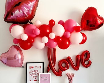 Valentine's Day Party Kit, Red and Pink Balloon Garland, Holiday Balloon Party Kit, Valentine's Day Party Decorations, Balloon Backdrop