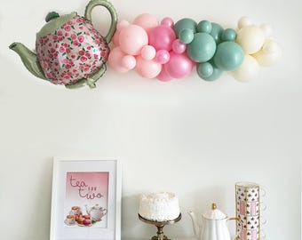 Tea Party Decorations, Tea Pot Balloon, Pastel Balloon Garland, Bridal Shower Party Kit, Spring Birthday Decor, Tea for Two, Baby Shower