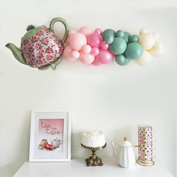 Tea Party Decorations, Tea Pot Balloon, Pastel Balloon Garland, Bridal Shower Party Kit, Spring Birthday Decor, Tea for Two, Baby Shower