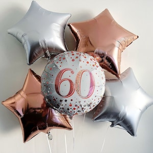 60th Birthday Balloons, Happy 60th Birthday Balloon, Birthday Party Decor, Milestone Birthday Decorations, Rose Gold, Silver Party Decor