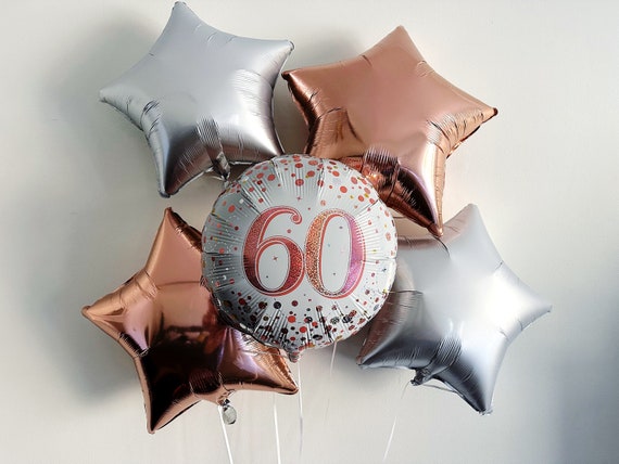 60th Birthday Balloons, Happy 60th Birthday Balloon, Birthday Party Decor, Milestone Birthday Decorations, Rose Gold, Silver Party Decor Il_570xn