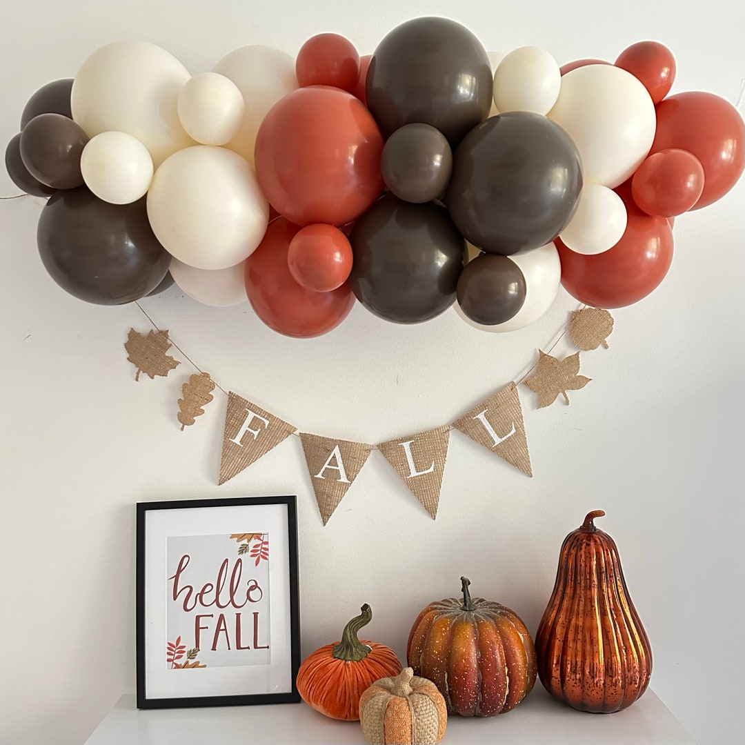 Fall Balloon Garland, Autumn Party Decor, Fall Leaf Burlap Banner ...