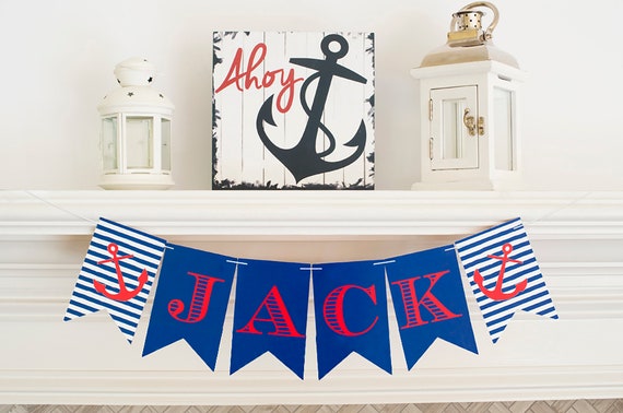 Nautical Party Banner, Nautical Theme Birthday Banner, Anchor Name Sign, Nautical Decor, P023 Il_570xn