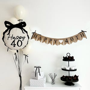 40th Birthday Decorations | 40th Birthday Balloons | Coquette Bow | Bow Party Decorations | Fabulous at 40 | Birthday Banner