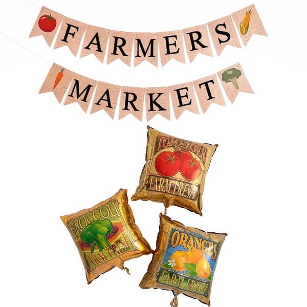 Farmers Market Banner, Fresh Veggies Garland, Market Stall Decorations, Vegetable Table Decor, Farmers Market Party Theme Sign P380