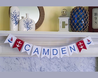 Nautical Name Banner,  Nautical Customized Name Banner, Nautical Personalized Name Banner, Nautical Party Decor P001