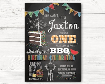 Digital Boy First Birthday Invitations, Personalized Backyard BBQ Birthday Invitation, Boy 1st Birthday Invitation Cards, C044