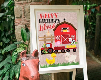 Digital Barnyard Birthday Poster, Farm Theme Welcome Sign, Farm Happy Birthday Sign, GF006