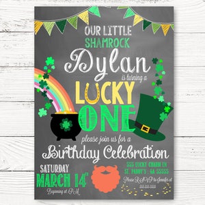 Digital St. Patricks Day Pastel First Birthday Invite, Lucky One Party Invite St. Paddy's Day Invite, 1st Birthday Invitation, C140 image 2